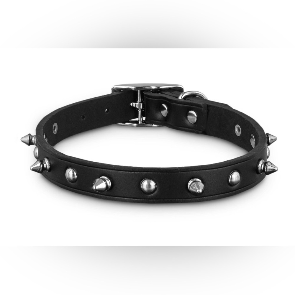 12” Black Spiked PU Leather Cat/Dog Collar